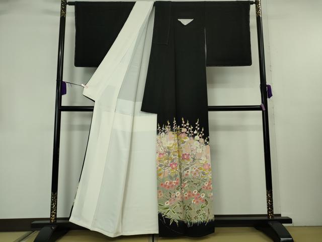 平和屋本店●極上　本加賀友禅作家　口野春峰　黒留袖　花鳥文　暈し染め　色紙・証紙付き　逸品　DZAB8363kh6