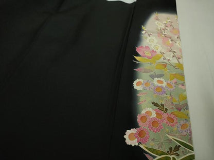 平和屋本店●極上　本加賀友禅作家　口野春峰　黒留袖　花鳥文　暈し染め　色紙・証紙付き　逸品　DZAB8363kh6
