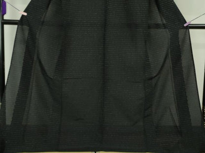 平和屋本店＊極上　夏物　米沢織　紬　東匠猪俣謹製　横縞　黒地　ロング丈　証紙付き　逸品　DZAB8365kh6