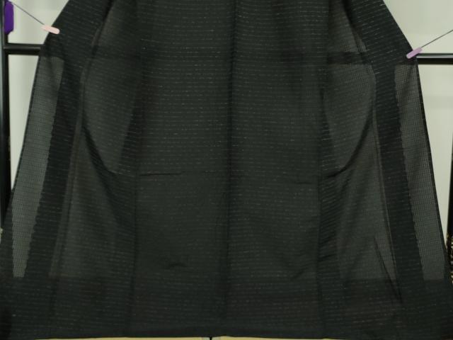 平和屋本店＊極上　夏物　米沢織　紬　東匠猪俣謹製　横縞　黒地　ロング丈　証紙付き　逸品　DZAB8365kh6