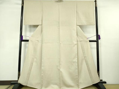 平和屋着物▽極上　お召　単衣　格子　亜麻色地　逸品　DZAB8366kh6