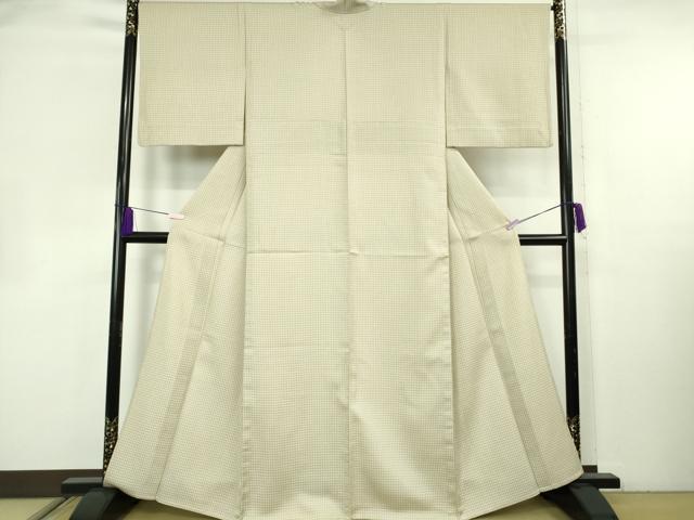 平和屋着物▽極上　お召　単衣　格子　亜麻色地　逸品　DZAB8366kh6