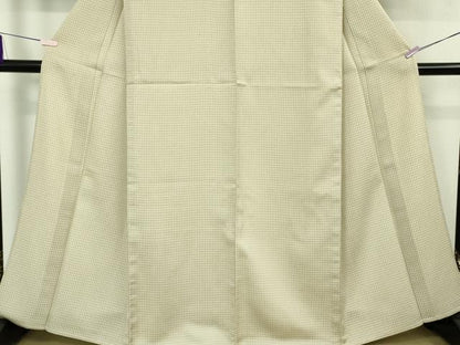 平和屋着物▽極上　お召　単衣　格子　亜麻色地　逸品　DZAB8366kh6