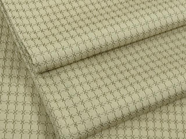 平和屋着物▽極上　お召　単衣　格子　亜麻色地　逸品　DZAB8366kh6