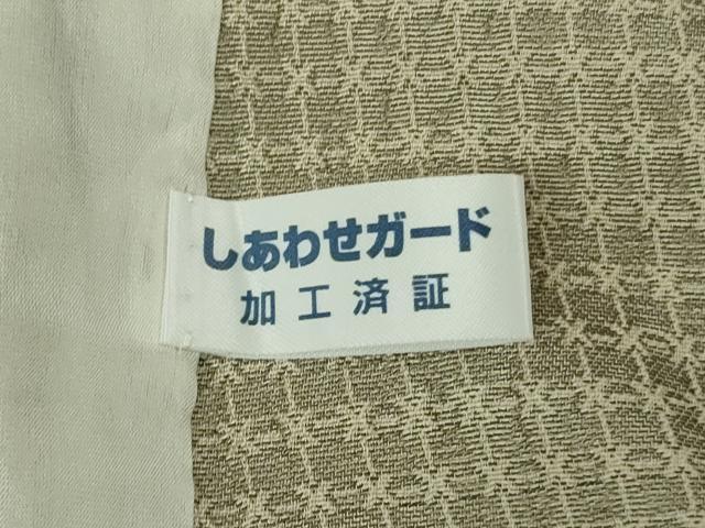 平和屋着物▽極上　お召　単衣　格子　亜麻色地　逸品　DZAB8366kh6