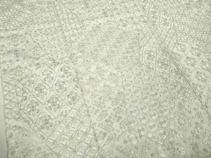 平和屋本店●極上　本場縞大島紬　白大島　総刺繍　切嵌花文　白地　逸品　未使用　DZAB8367kh6
