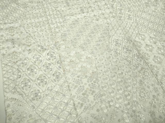 平和屋本店●極上　本場縞大島紬　白大島　総刺繍　切嵌花文　白地　逸品　未使用　DZAB8367kh6