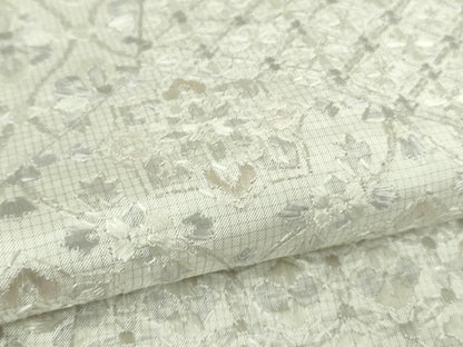 平和屋本店●極上　本場縞大島紬　白大島　総刺繍　切嵌花文　白地　逸品　未使用　DZAB8367kh6