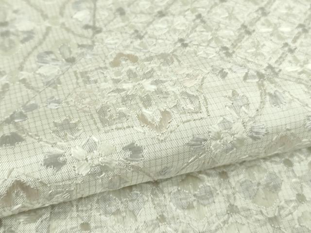 平和屋本店●極上　本場縞大島紬　白大島　総刺繍　切嵌花文　白地　逸品　未使用　DZAB8367kh6