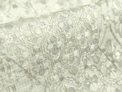 平和屋本店●極上　本場縞大島紬　白大島　総刺繍　切嵌花文　白地　逸品　未使用　DZAB8367kh6