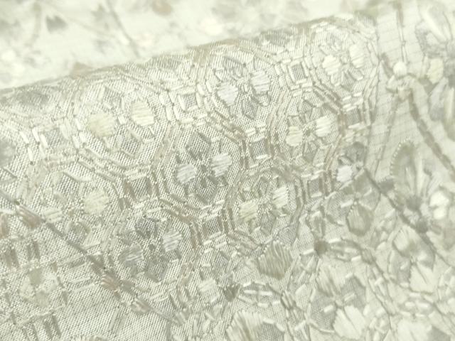 平和屋本店●極上　本場縞大島紬　白大島　総刺繍　切嵌花文　白地　逸品　未使用　DZAB8367kh6