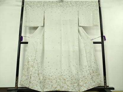 平和屋本店●極上　訪問着　総刺繍　舞花葉文　白緑色地　金糸　逸品　DZAB8368kh6