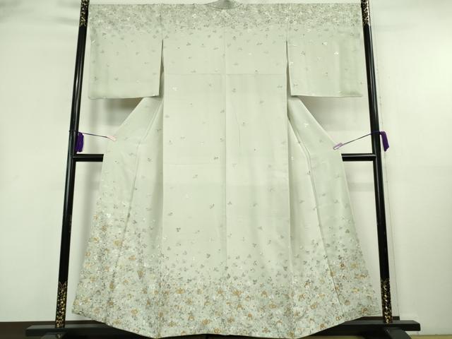 平和屋本店●極上　訪問着　総刺繍　舞花葉文　白緑色地　金糸　逸品　DZAB8368kh6