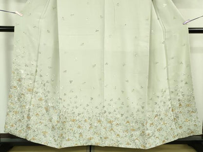 平和屋本店●極上　訪問着　総刺繍　舞花葉文　白緑色地　金糸　逸品　DZAB8368kh6