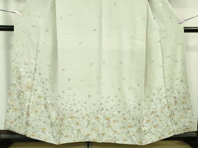 平和屋本店●極上　訪問着　総刺繍　舞花葉文　白緑色地　金糸　逸品　DZAB8368kh6