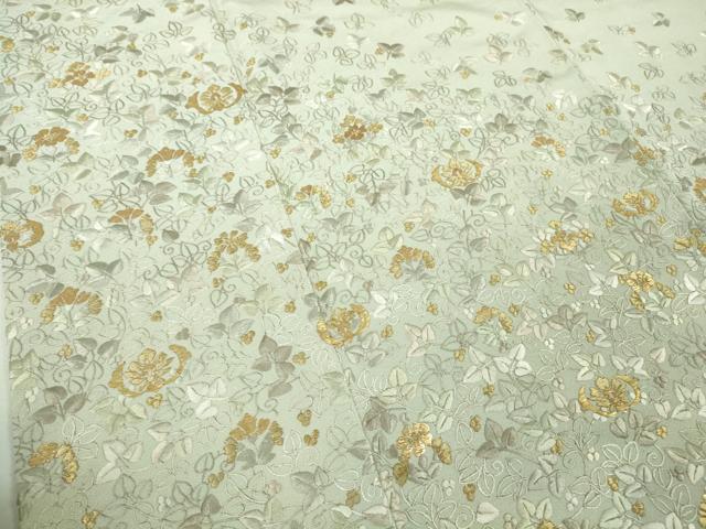 平和屋本店●極上　訪問着　総刺繍　舞花葉文　白緑色地　金糸　逸品　DZAB8368kh6