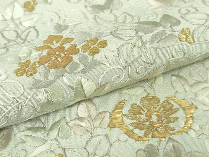 平和屋本店●極上　訪問着　総刺繍　舞花葉文　白緑色地　金糸　逸品　DZAB8368kh6