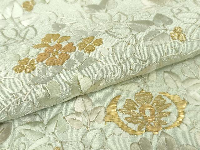平和屋本店●極上　訪問着　総刺繍　舞花葉文　白緑色地　金糸　逸品　DZAB8368kh6