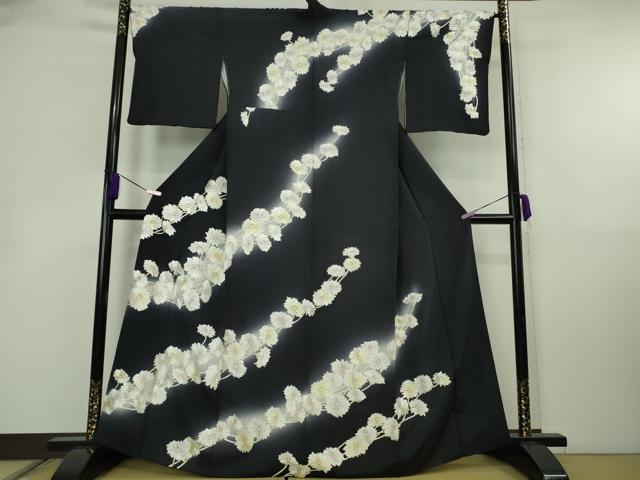 平和屋本店●極上　訪問着　総手刺繍　枝菊　濃紺地　暈し染め　金銀糸　逸品　DZAB8369kh6