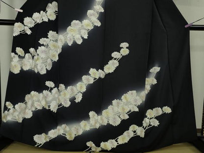 平和屋本店●極上　訪問着　総手刺繍　枝菊　濃紺地　暈し染め　金銀糸　逸品　DZAB8369kh6