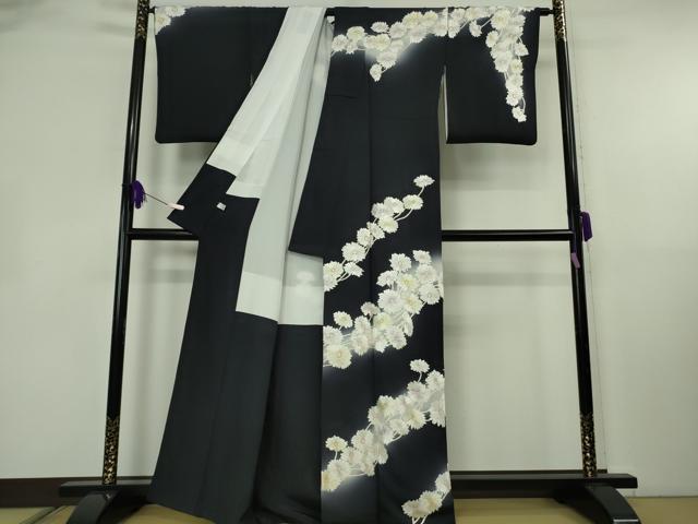 平和屋本店●極上　訪問着　総手刺繍　枝菊　濃紺地　暈し染め　金銀糸　逸品　DZAB8369kh6
