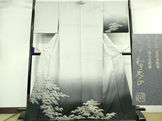 平和屋本店●極上　金彩友禅　卓越技能者・名工・和田光正　訪問着　老松　暈し染め　銀彩　さが美扱い　ロング丈　逸品　DZAB8370kh6