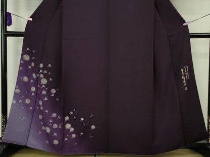 平和屋本店●極上　金彩友禅　卓越技能者・名工・和田光正　訪問着・袋帯セット　綿毛　深紫色地　暈し染め　銀彩　逸品　DZAB8371kh6