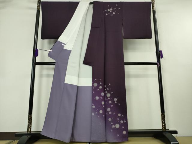 平和屋本店●極上　金彩友禅　卓越技能者・名工・和田光正　訪問着・袋帯セット　綿毛　深紫色地　暈し染め　銀彩　逸品　DZAB8371kh6
