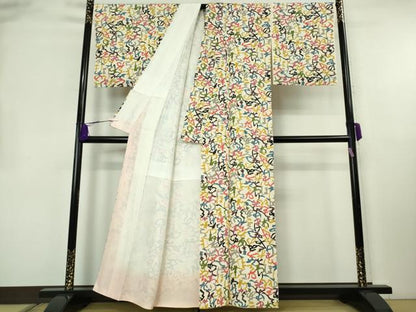 平和屋本店●超希少　人間国宝　芹沢圭介　型絵染　小紋　いろは唄　縮緬地　落款有り　逸品　未使用　DZAB8373kh6