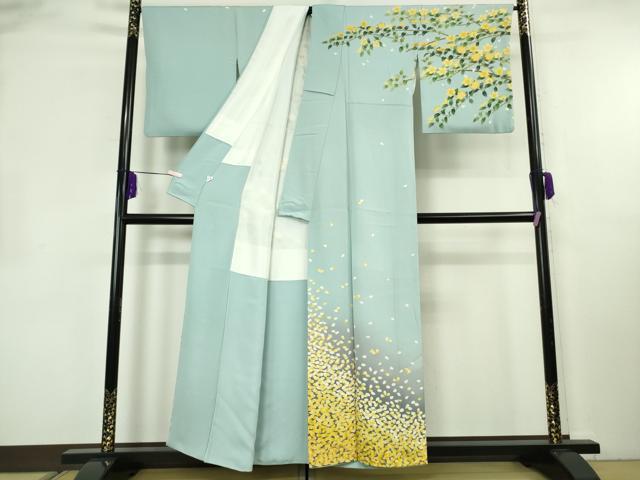 平和屋本店●極上　名門染元　秀美　十日町友禅　訪問着　枝花　舞花弁　瓶覗色地　暈し染め　逸品　DZAB8375kh6