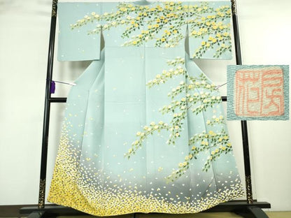 平和屋本店●極上　名門染元　秀美　十日町友禅　訪問着　枝花　舞花弁　瓶覗色地　暈し染め　逸品　DZAB8375kh6