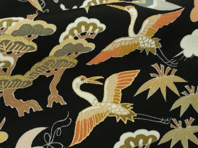 平和屋本店●極上　訪問着　駒刺繍　宝尽くし飛鶴文　黒地　金彩　逸品　DZAB8376kh6