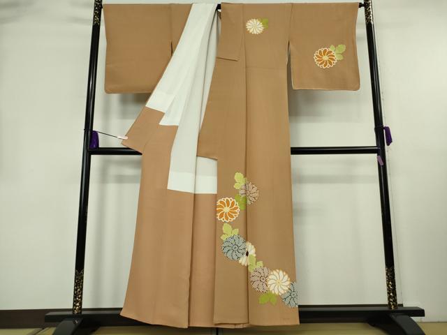 平和屋本店●極上　銀座　志ま亀　訪問着　草花文　丁字染色　金彩　鬼縮緬地　たとう紙付き　逸品　DZAB8378kh6