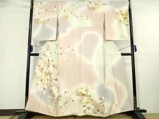 平和屋本店●極上　訪問着　駒刺繍　枝桜　枝菊　暈し染め　金彩　逸品　DZAB8379kh6