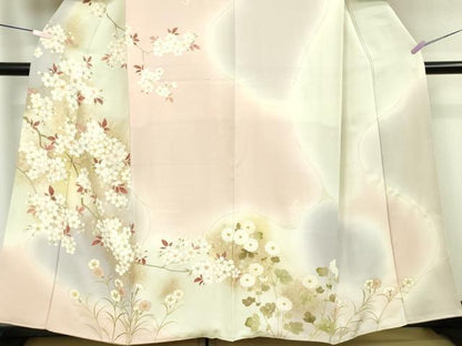 平和屋本店●極上　訪問着　駒刺繍　枝桜　枝菊　暈し染め　金彩　逸品　DZAB8379kh6