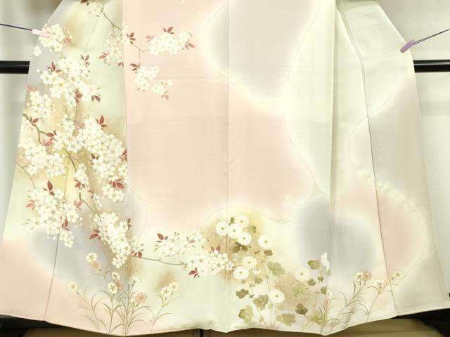 平和屋本店●極上　訪問着　駒刺繍　枝桜　枝菊　暈し染め　金彩　逸品　DZAB8379kh6