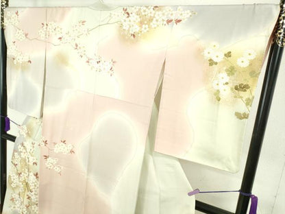 平和屋本店●極上　訪問着　駒刺繍　枝桜　枝菊　暈し染め　金彩　逸品　DZAB8379kh6