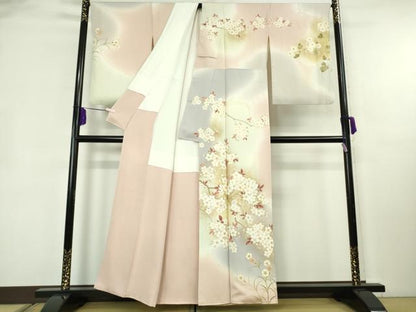 平和屋本店●極上　訪問着　駒刺繍　枝桜　枝菊　暈し染め　金彩　逸品　DZAB8379kh6