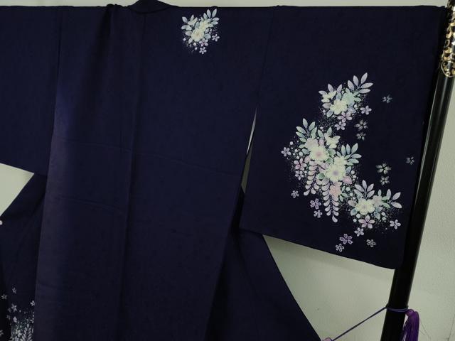 平和屋着物●極上 越後十日町の一流染匠 桐屋・翠山工房 訪問着 天の川伝説 鉄紺色地 暈し染め 銀彩 やまと誂製 ロング丈 逸品 DZAB8381kh6