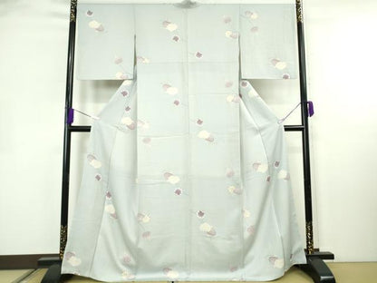 平和屋着物●極上　小紋　葵　七宝地紋　薄い秘色色地　逸品　DZAB8383kh6