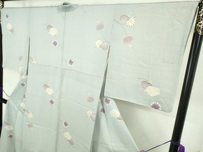 平和屋着物●極上　小紋　葵　七宝地紋　薄い秘色色地　逸品　DZAB8383kh6
