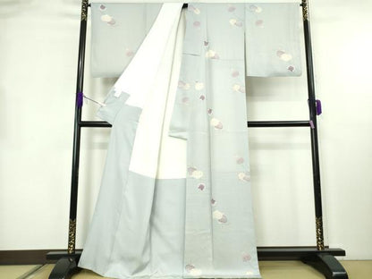 平和屋着物●極上　小紋　葵　七宝地紋　薄い秘色色地　逸品　DZAB8383kh6
