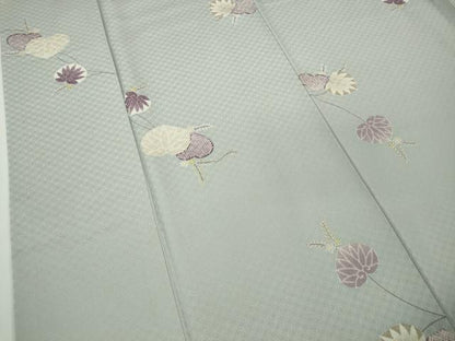 平和屋着物●極上　小紋　葵　七宝地紋　薄い秘色色地　逸品　DZAB8383kh6