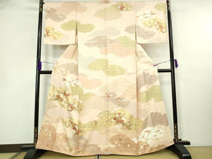 平和屋本店●極上　訪問着　吉澤友禅　駒刺繍　雲取り吉祥花文　洗柿色地　金彩　ますいわ屋扱い　逸品　DZAB8385kh6