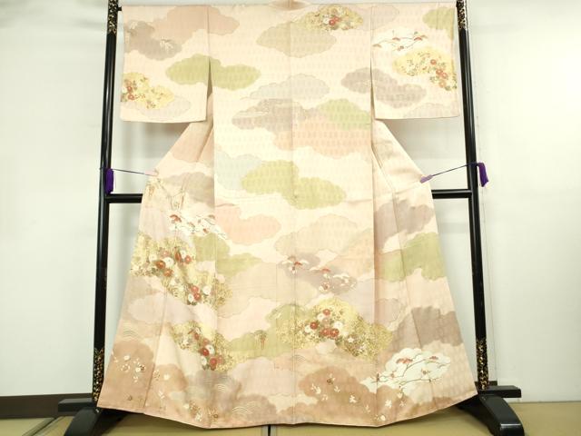 平和屋本店●極上　訪問着　吉澤友禅　駒刺繍　雲取り吉祥花文　洗柿色地　金彩　ますいわ屋扱い　逸品　DZAB8385kh6