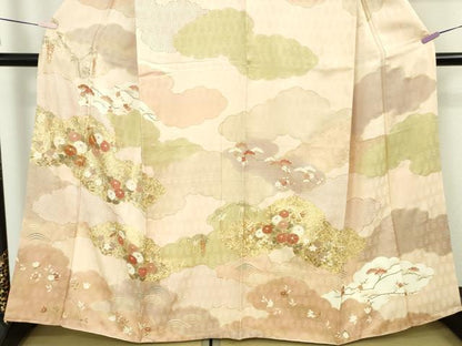 平和屋本店●極上　訪問着　吉澤友禅　駒刺繍　雲取り吉祥花文　洗柿色地　金彩　ますいわ屋扱い　逸品　DZAB8385kh6