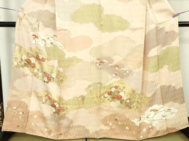 平和屋本店●極上　訪問着　吉澤友禅　駒刺繍　雲取り吉祥花文　洗柿色地　金彩　ますいわ屋扱い　逸品　DZAB8385kh6