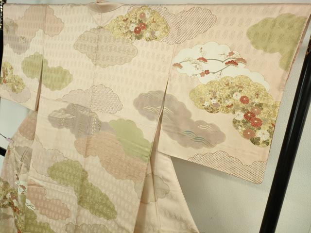 平和屋本店●極上　訪問着　吉澤友禅　駒刺繍　雲取り吉祥花文　洗柿色地　金彩　ますいわ屋扱い　逸品　DZAB8385kh6