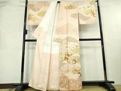 平和屋本店●極上　訪問着　吉澤友禅　駒刺繍　雲取り吉祥花文　洗柿色地　金彩　ますいわ屋扱い　逸品　DZAB8385kh6