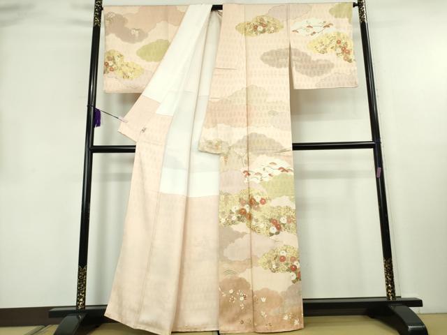 平和屋本店●極上　訪問着　吉澤友禅　駒刺繍　雲取り吉祥花文　洗柿色地　金彩　ますいわ屋扱い　逸品　DZAB8385kh6
